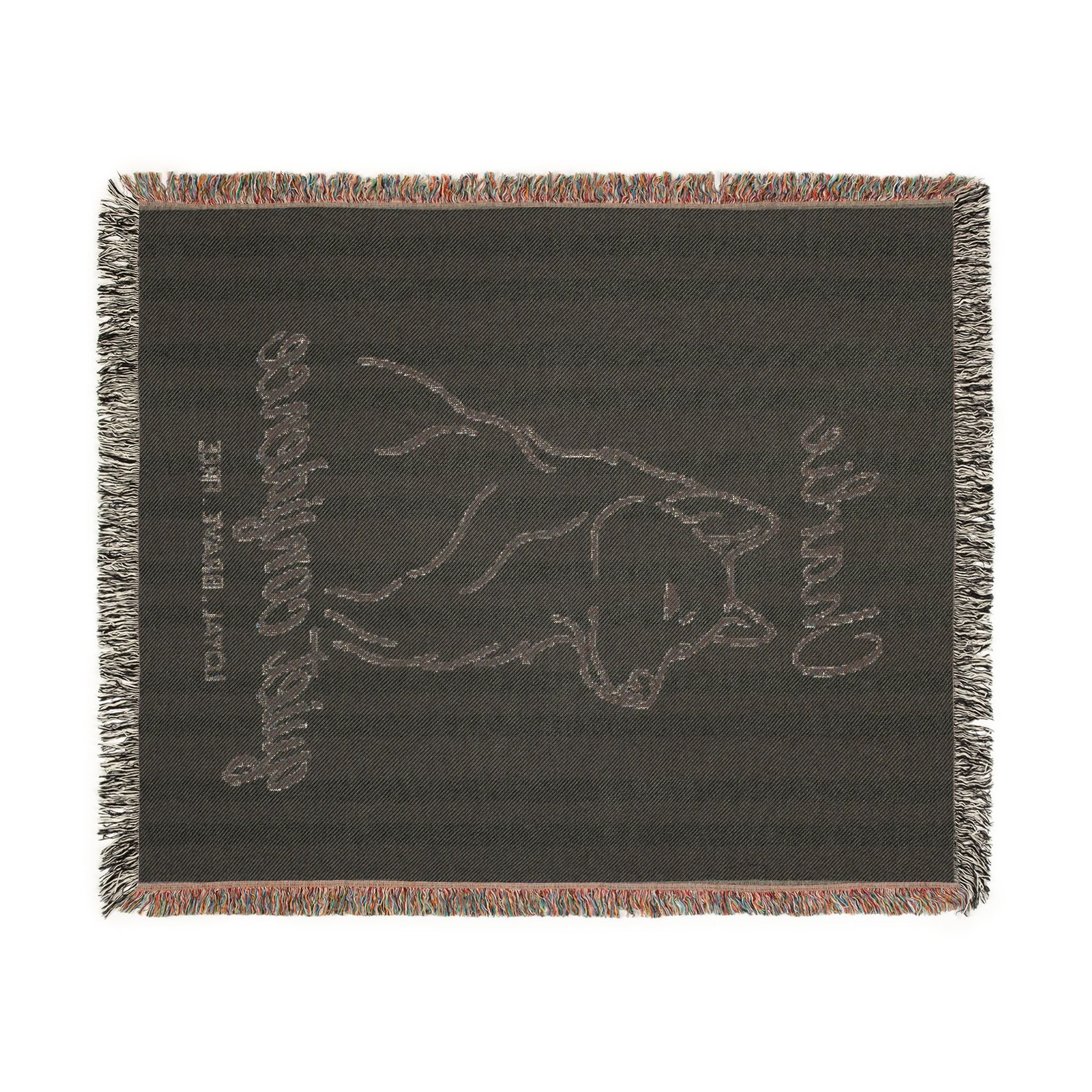 Custom Name Husky Minimalistic Line Art Woven Blanket — "Quiet Confidence - Loyal, Brave, Free" Striped Dog Throw (Seafoam & Charcoal) — view 8