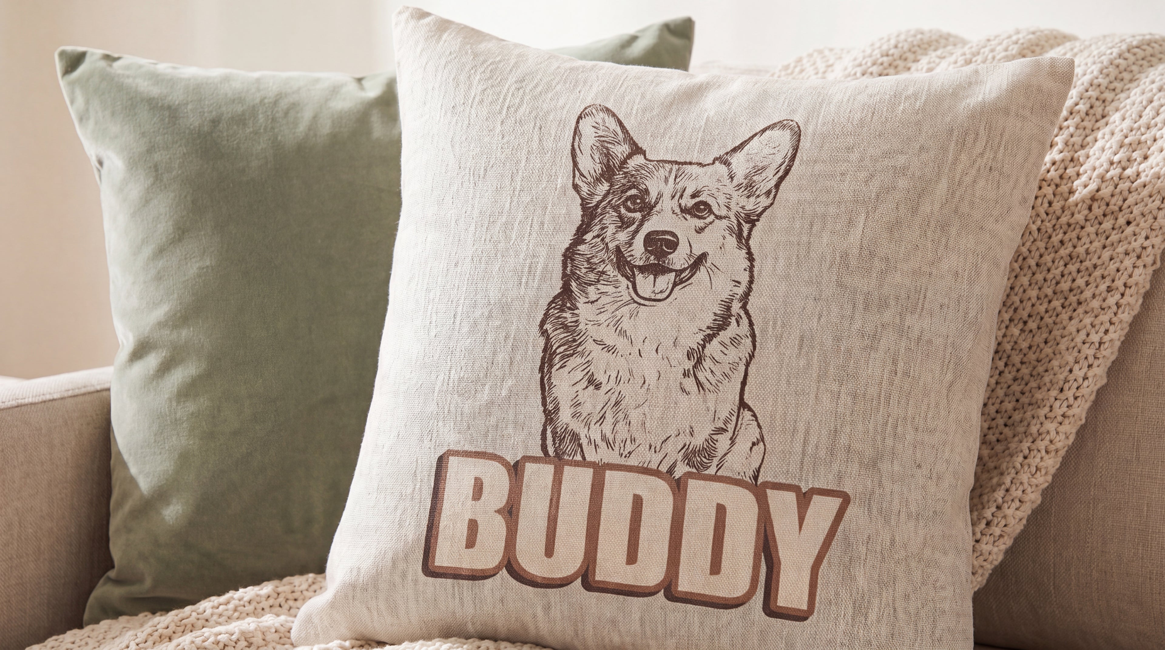 Custom Pet Artwork and Name Woven Pillow — Aspen Paws