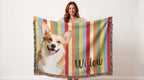 Multicolor Striped Custom Pet Artwork and Name Woven Blanket — Aspen Paws