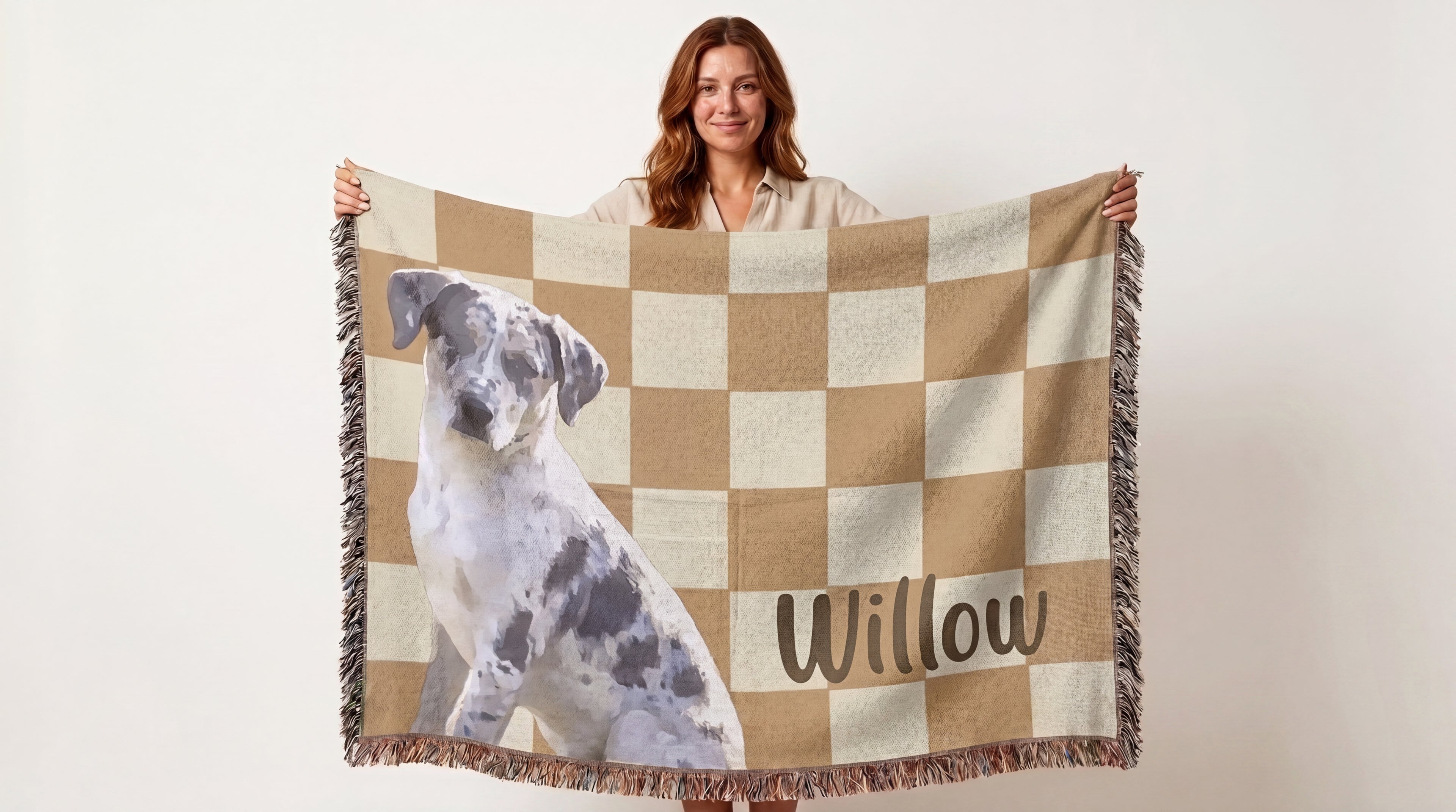 Checkered Custom Pet Portrait and Name Woven Blanket — Aspen Paws