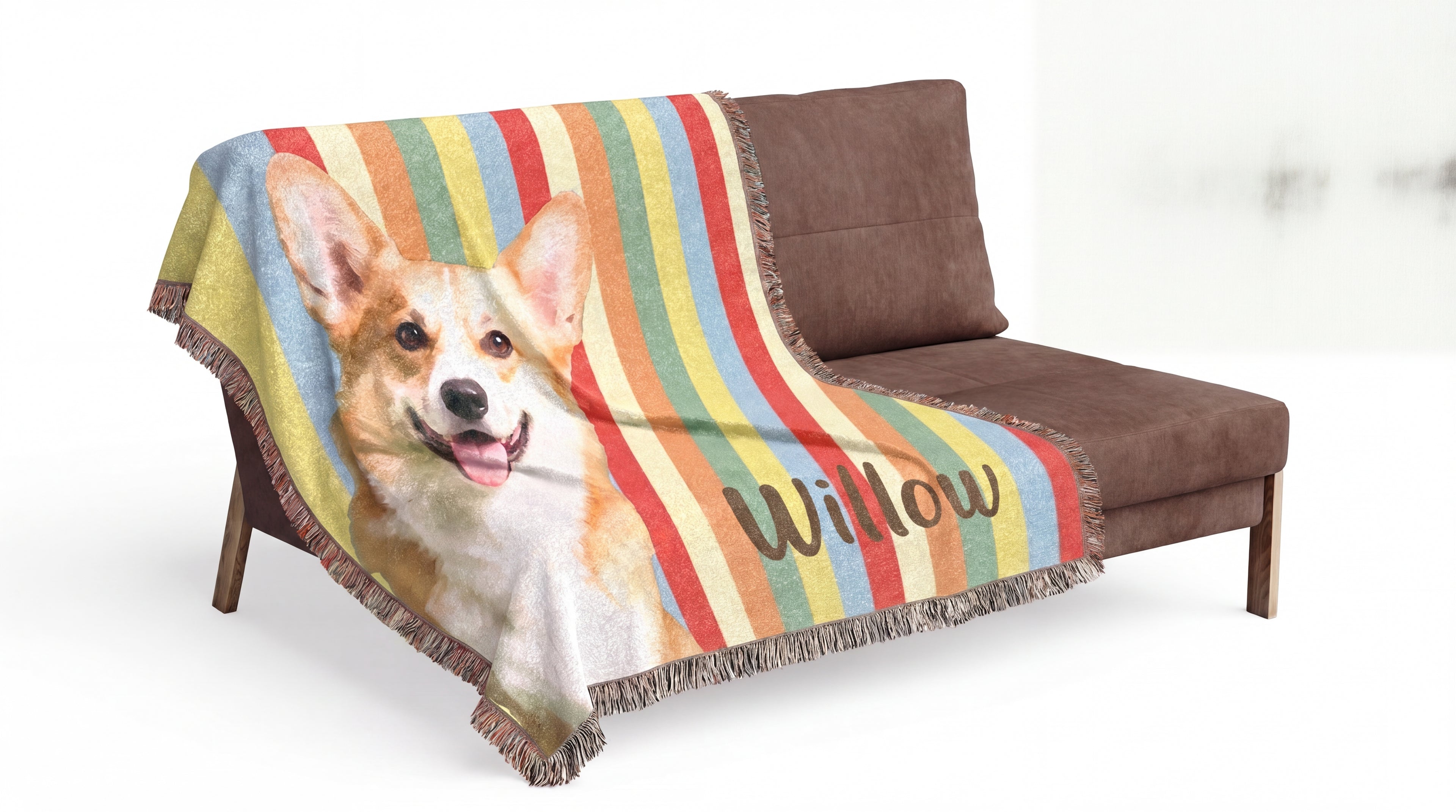 Multicolor Striped Custom Pet Artwork and Name Woven Blanket — view 3