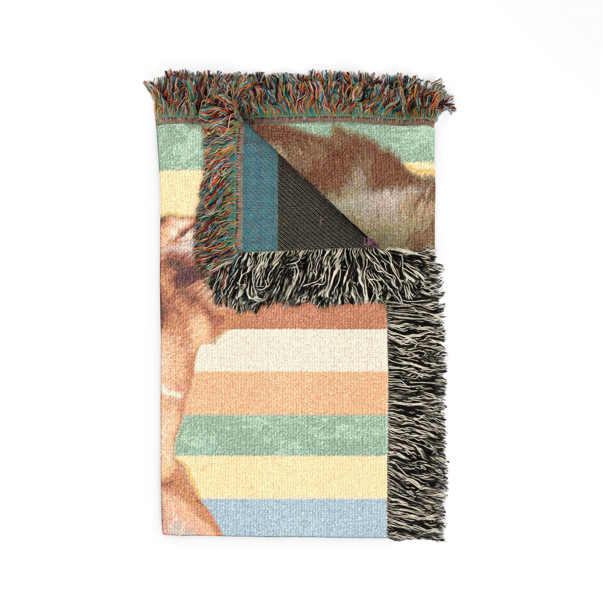 Multicolor Striped Custom Pet Artwork and Name Woven Blanket — view 2