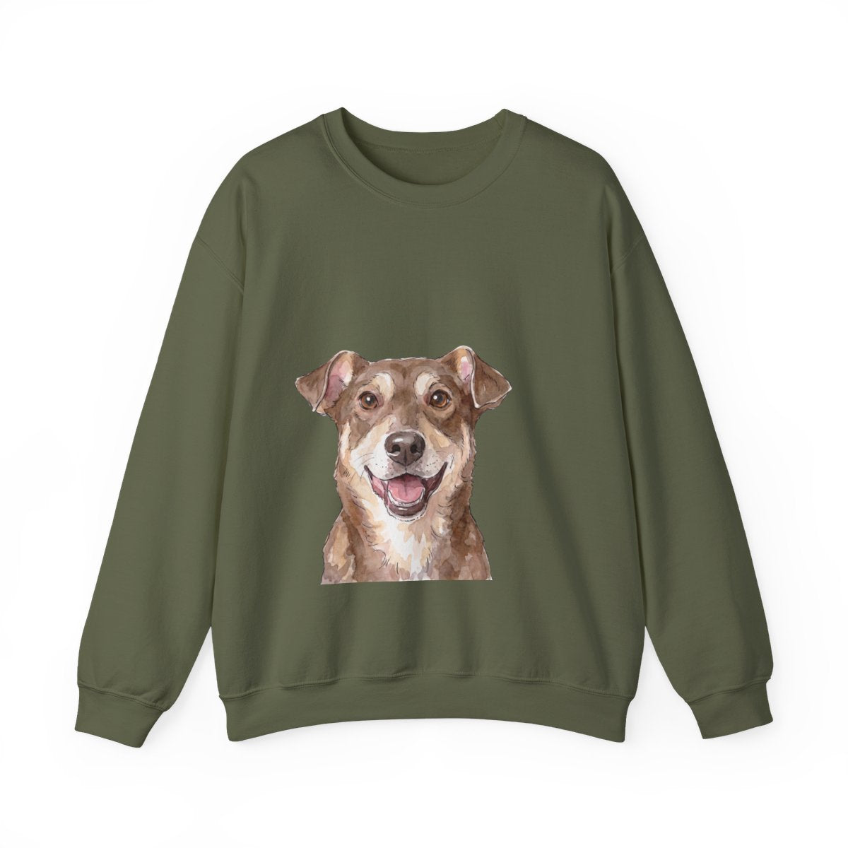 The Portrait Crewneck — Custom Pet Face Sweatshirt — Military Green